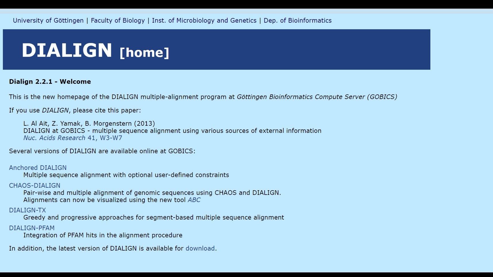 DIALIGN: DIALIGN at GOBICS:multiple sequence alignment using various ...